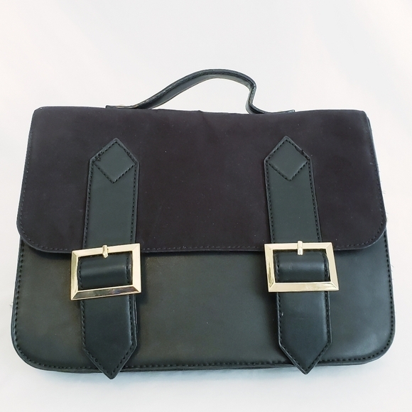 ASOS Black Satchel Vegan Leather and Faux Suede Bag Purse - Picture 2 of 11